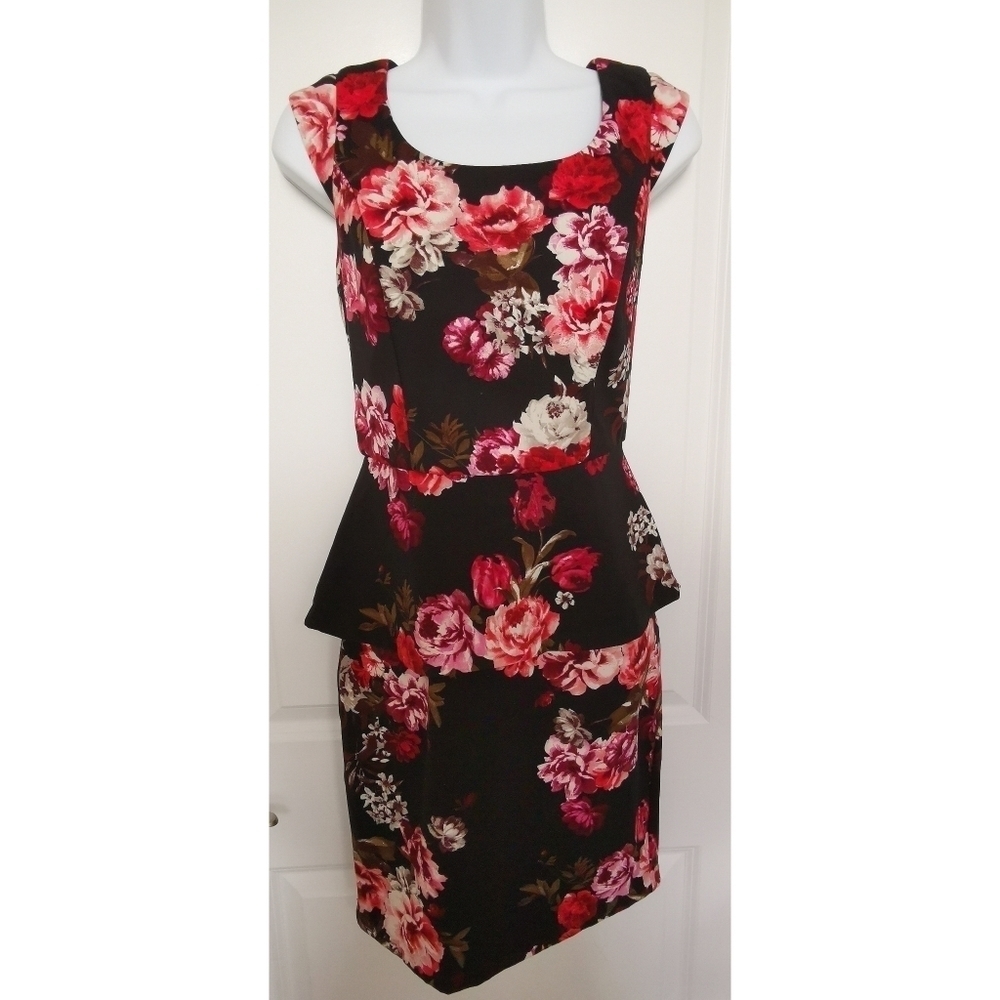 RICKI'S Red roses Dress cap sleeve peplum waist size small - Picture 9 of 11